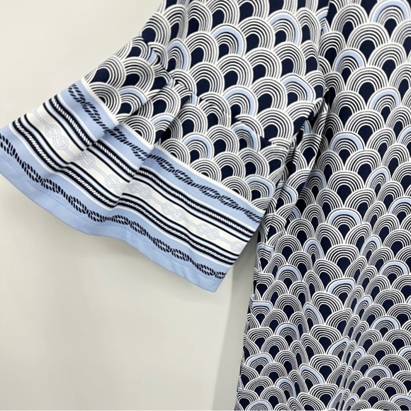 Charter Club Mixed Print Blue and White Flounce Sleeve Top Size Large - Picture 4 of 12